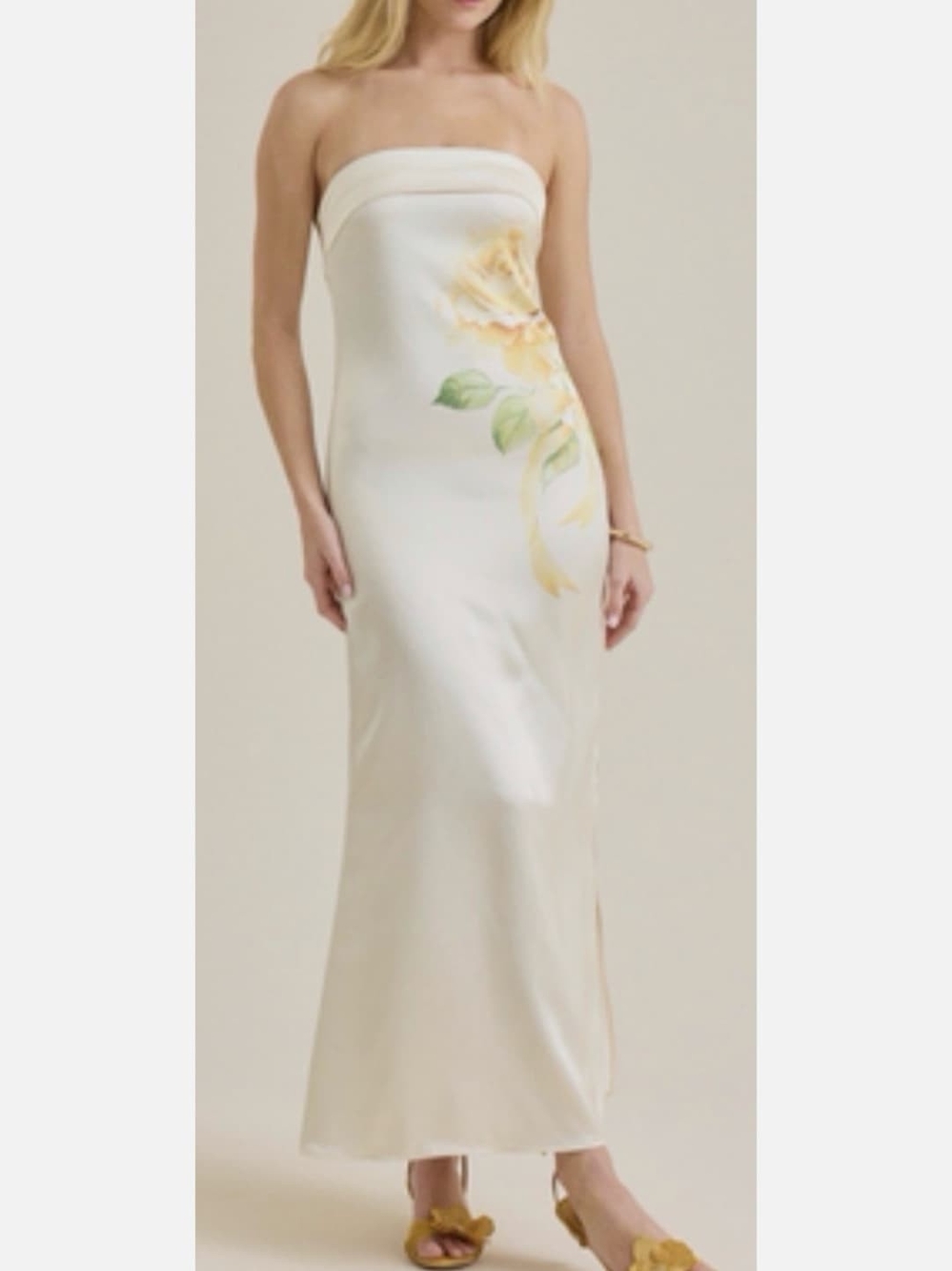 Cream/yellow Floral Strapless Maxi Dress